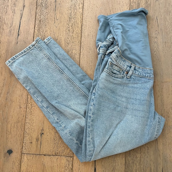 H&M Denim - MAMA Slim Mom Ankle Jeans Small Pale Denim Blue Maternity Full Panel Pregnacy